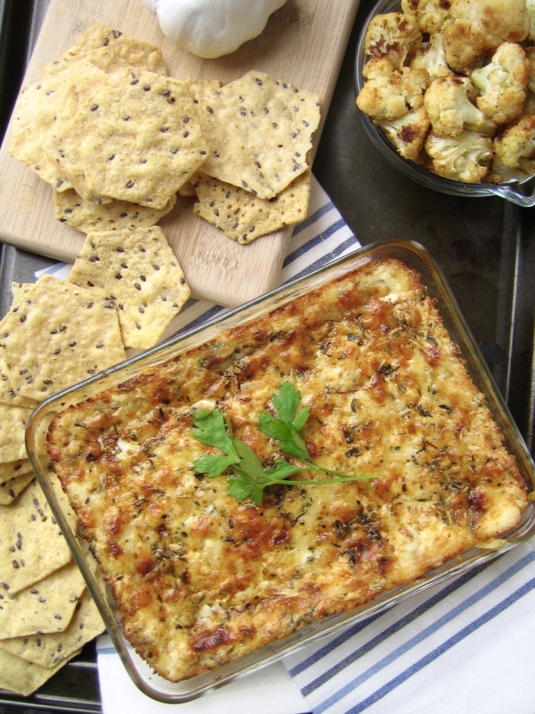 Cheesy Roasted Cauliflower Garlic Spinach Dip Recipe